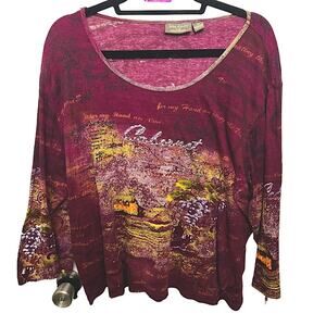 Vintage Y2K Long Sleeve Winery Scenery Maroon Burgundy Graphic Tee Shirt